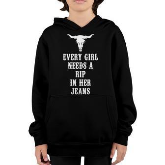 Every Girl Needs A Little Rip In Her Jeans V48 Youth Hoodie - Thegiftio UK