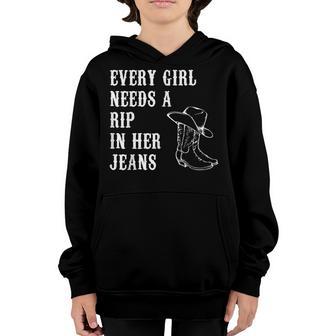 Every Girl Needs A Little Rip In Her Jeans V53 Youth Hoodie - Thegiftio UK