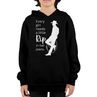 Every Girl Needs A Little Rip In Her Jeans V69 Youth Hoodie - Thegiftio UK