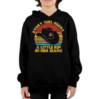 Every Girl Needs A Little Rip In Her Jeans Vintage Retro Youth Hoodie - Thegiftio UK