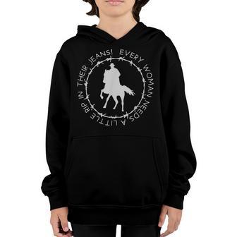 Every Girl Needs A Little Rip In Their Jeans Horse Cowboys Youth Hoodie - Thegiftio UK