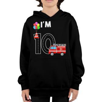 Fire Truck 10 Year Old Firefighter 10Th Birthday Boy Kids Youth Hoodie - Thegiftio UK