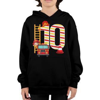 Fire Truck 10 Year Old Firefighter 10Th Birthday Boy Toddler V2 Youth Hoodie - Thegiftio UK