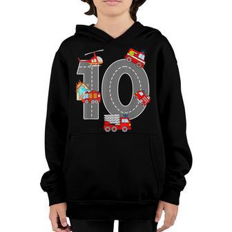 Fire Truck 10Th Birthday Boy 10 Year Old Firefighter V2 Youth Hoodie - Thegiftio UK