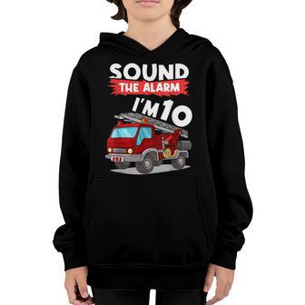 Fire Truck 10Th Birthday Boy 10 Year Old Firefighter Youth Hoodie - Thegiftio UK