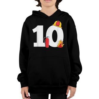 Fire Truck 10Th Birthday Boy 10 Years Old Firefighter Youth Hoodie - Thegiftio UK