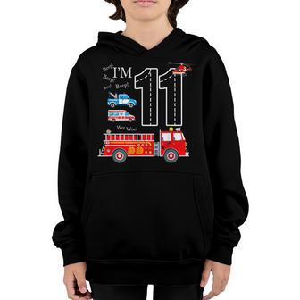 Fire Truck 11 Year Old Firefighter 11Th Birthday Boy Kids Youth Hoodie - Thegiftio UK
