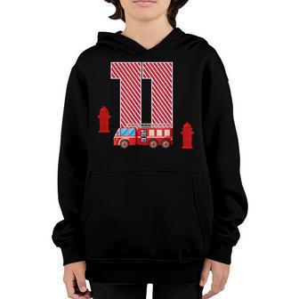 Fire Truck 11Th Birthday Boy 11 Year Old Firefighter V2 Youth Hoodie - Thegiftio UK