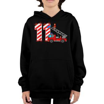 Fire Truck 11Th Birthday Boy 11 Year Old Firefighter Youth Hoodie - Thegiftio UK