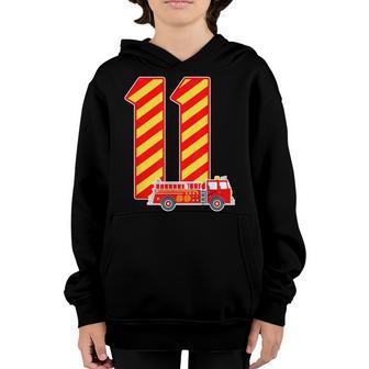 Fire Truck 11Th Birthday Boy Toddler Firefighter 11 Youth Hoodie - Thegiftio UK