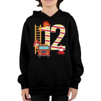 Fire Truck 12 Year Old Firefighter 12Th Birthday Boy Toddler Youth Hoodie - Thegiftio UK