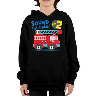 Fire Truck 2 Year Old Firefighter 2Nd Birthday Boy Kids V2 Youth Hoodie - Thegiftio UK