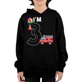 Fire Truck 3 Year Old Firefighter 3Rd Birthday Boy Kids Youth Hoodie - Thegiftio UK