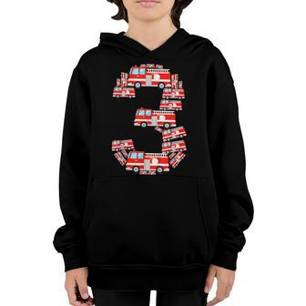 Fire Truck 3Rd Birthday Boy 3 Year Old Toddler Firefighter Youth Hoodie - Seseable