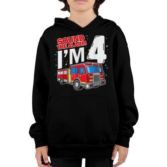 Fire Truck 4 Year Old Firefighter 4Th Birthday Boy Toddler V2 Youth Hoodie - Thegiftio UK