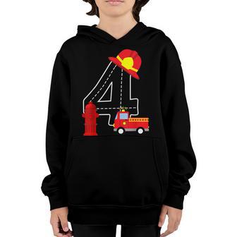 Fire Truck 4 Year Old Firefighter 4Th Birthday Boy Toddler V3 Youth Hoodie - Thegiftio UK