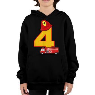 Fire Truck 4 Year Old Firefighter 4Th Birthday Boy Toddler V4 Youth Hoodie - Thegiftio UK