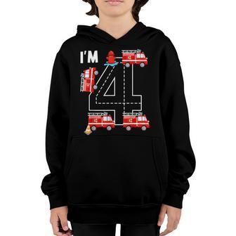 Fire Truck 4 Year Old Firefighter 4Th Birthday Boy Toddler V5 Youth Hoodie - Thegiftio UK