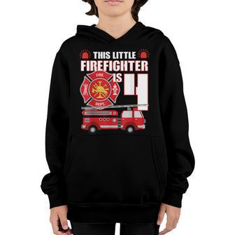 Fire Truck 4Th Birthday Boy 4 Year Old Firefighter V4 Youth Hoodie - Thegiftio UK