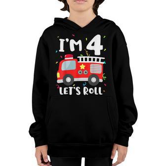 Fire Truck 4Th Birthday Boy 4 Year Old Firefighter V5 Youth Hoodie - Thegiftio UK