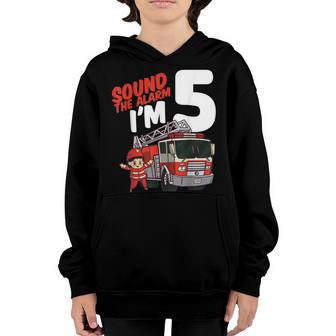 Fire Truck 5Th Birthday Boy 5 Year Old Firefighter V3 Youth Hoodie - Thegiftio UK