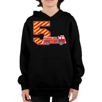 Fire Truck 5Th Birthday Boy Toddler Firefighter 5 V2 Youth Hoodie - Thegiftio UK