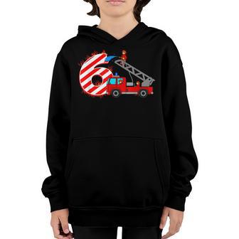 Fire Truck 6Th Birthday Boy 6 Year Old Firefighter Youth Hoodie - Thegiftio UK