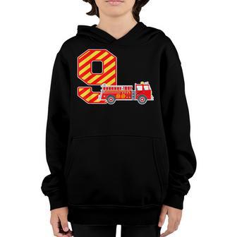 Fire Truck 9Th Birthday Boy Toddler Firefighter 9 Youth Hoodie - Thegiftio UK