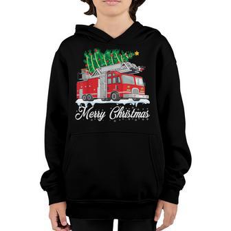 Fire Truck Christmas Tree Boy Toddler Kids Firefighter Xmas V2 Youth Hoodie - Thegiftio UK