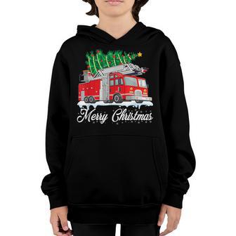 Fire Truck Christmas Tree Boy Toddler Kids Firefighter Xmas V3 Youth Hoodie - Thegiftio UK