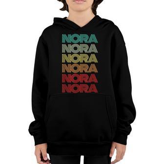 First Name Nora Girl Retro Personalized Groovy 60S Birthday Youth Hoodie - Thegiftio UK