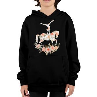 Floral Girl Vaulting Riding Equestrian Horse Girl Horseback Youth Hoodie - Thegiftio UK