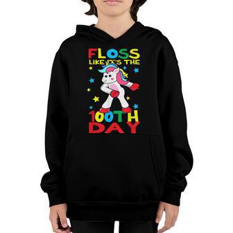 Floss Like Its The 100Th Day Of School Flossing Unicorn Youth Hoodie - Thegiftio UK