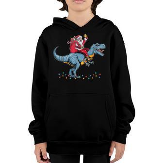 Funny Christmas Boy Santa Riding Dinosaur T Rex Xmas Youth Hoodie - Thegiftio UK