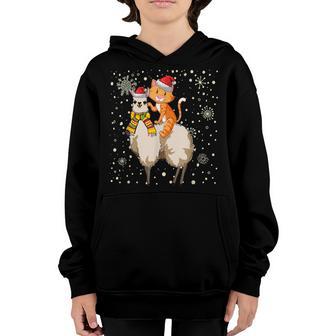 Funny Christmas Cat Riding Llama Santa Pajama Gifts Boys Son Youth Hoodie - Thegiftio UK