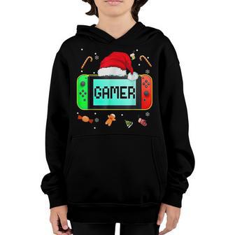 Funny Christmas Gamer Santa Hat Candy Xmas Tree Boys Kids Youth Hoodie - Thegiftio UK