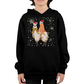 Funny Christmas Sloth Riding Llama Santa Pajama Gifts Boys Youth Hoodie - Thegiftio UK