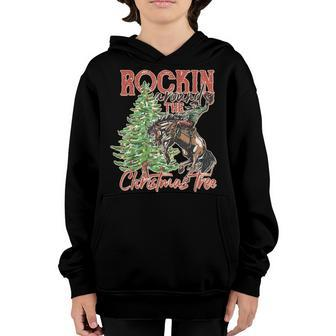 Funny Cowboy Horsing Rocking Around Christmas Tree Western Youth Hoodie - Seseable