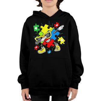 Funny Dabbing Puzzle Piece Kids Boys Girls Autism Awareness Youth Hoodie - Seseable