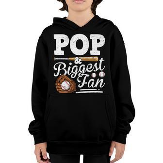 Funny Fathers Day Pop And Biggest Fan Baseball Boys Girls Youth Hoodie - Thegiftio UK