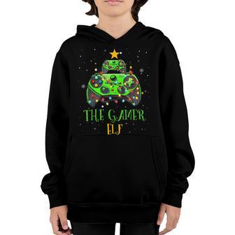 Funny Gamer Elf Christmas Tree Lights Matching Family Group Youth Hoodie - Thegiftio UK