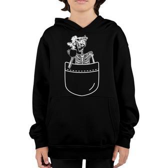 Funny Halloween Coffee Drinking Skeleton Skull Men Women Kid Youth Hoodie - Thegiftio UK