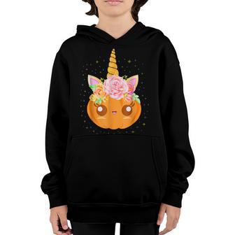 Funny Halloween Thanksgiving 2022 Cute Unicorn Pumpkin Girls Youth Hoodie - Thegiftio UK