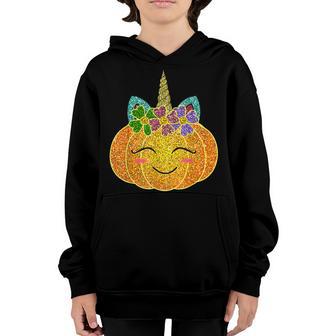 Funny Halloween Thanksgiving Pumpkin Unicorn Girls Costume V3 Youth Hoodie - Thegiftio UK