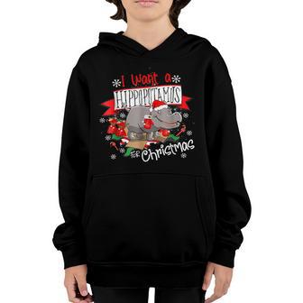 Funny Hippo Boys Xmas I Want A Hippopotamus For Christmas Youth Hoodie - Thegiftio UK