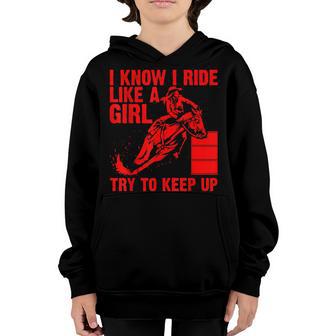 Funny I Know Ride Like Girl Try To Keep Barrel Racing Gift V2 Youth Hoodie - Thegiftio UK