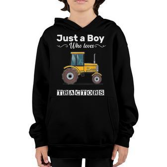 Funny Just A Boy Who Loves Tractors Funny Tractor Farm Kids Youth Hoodie - Thegiftio UK
