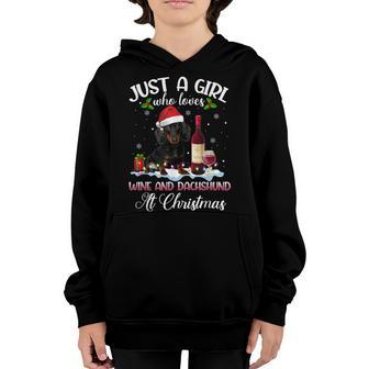 Funny Just A Girl Who Loves Dachshunds & Wine Gift Christmas Youth Hoodie - Thegiftio UK