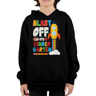 Funny Kids Blast Off Into Kindergarten First Day Youth Hoodie - Thegiftio UK