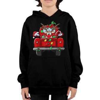 Funny Rudolph Reindeer On Red Truck Christmas Light Kids V2 Youth Hoodie - Thegiftio UK